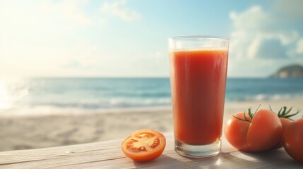 Refreshing Tomato Juice by the Seaside