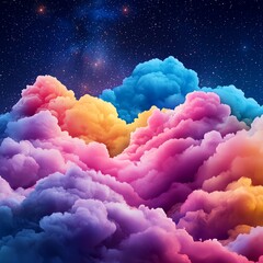 Colorful clouds in a starry night sky creating a dreamy atmosphere.