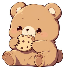 Fototapeta premium PNG Cute bear eating a cookie outdoors snowman nature.