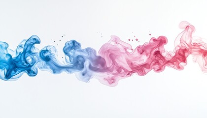 Fototapeta premium Colorful swirling ink in blue and pink against a white background.