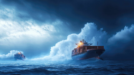 Stranded Cargo Ships in Stormy Ocean Waters