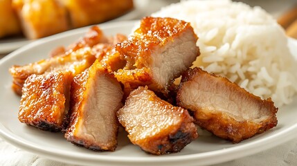 Caramelized pork belly slices served with white rice