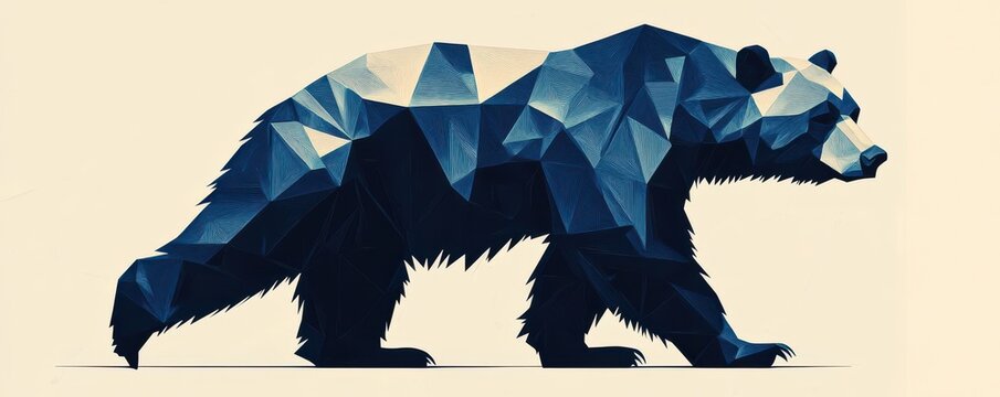 Abstract geometric blue bear illustration with polygonal design on a light background