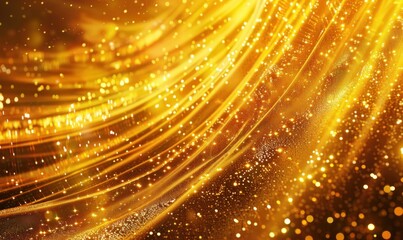 Obraz premium Abstract golden sparkling light trails on a dark background. Shimmering wave pattern with glowing particles.