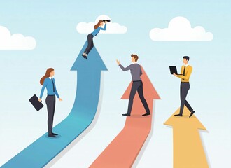 Business Growth and Success Concept - Team with Rising Arrows