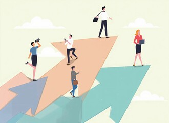 Obraz premium Business Growth and Success Concept - Team with Rising Arrows