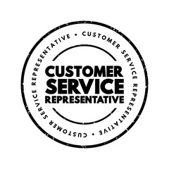 Customer Service Representative - supports customers by providing helpful information, answering questions, and responding to complaints, text concept stamp