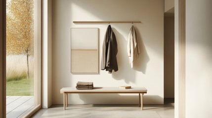 Modern Minimalist Interior with Cozy Hooks and Bench