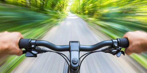 Naklejka premium Cyclist on a Mountain Road: Create a dynamic image of a cyclist on a steep mountain road, with blurred surroundings to emphasize speed and endurance, representing cycling