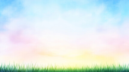 Obraz premium A serene landscape featuring grass and a beautiful pastel sky at dawn, perfect for nature and tranquility themes.