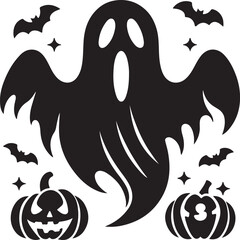 A scary spooky night halloween festival haunted house ghost vector art flat design illustrations