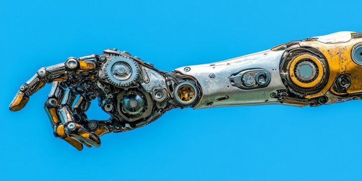 Robotic Arm with Gears: Create an image of a robotic arm featuring exposed gears and mechanisms, showcasing the engineering behind modern robotics.