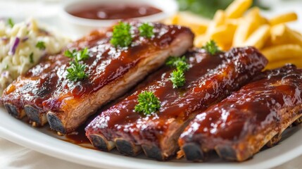 Savory Barbecue Ribs with Sides and Garnish
