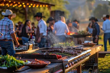 Outdoor bbq party in rustic setting
