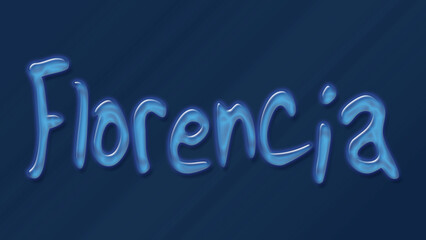 Water bubble 3D text effect of name Florencia 0n blue background.