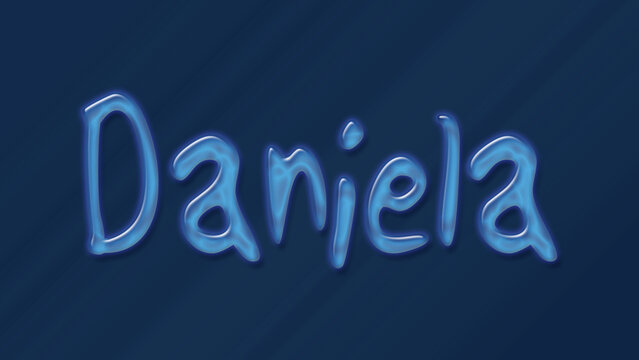 Water bubble 3D text effect of name Daniela 0n blue background.