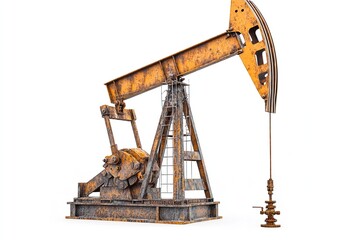 Isolated oil pump jack in the oilfield business against a white backdrop. Generative Ai