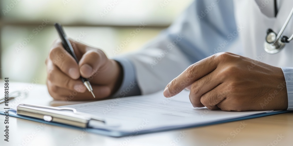 Poster accreditation process: illustrate a hospital administrator preparing documentation for accreditation