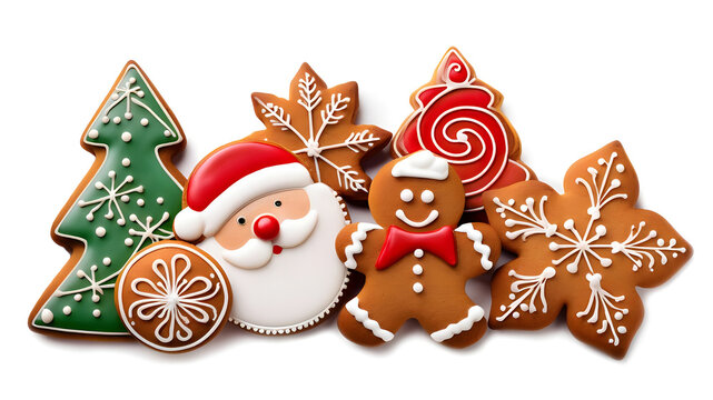 Collection of gingerbread cookies isolated on white background