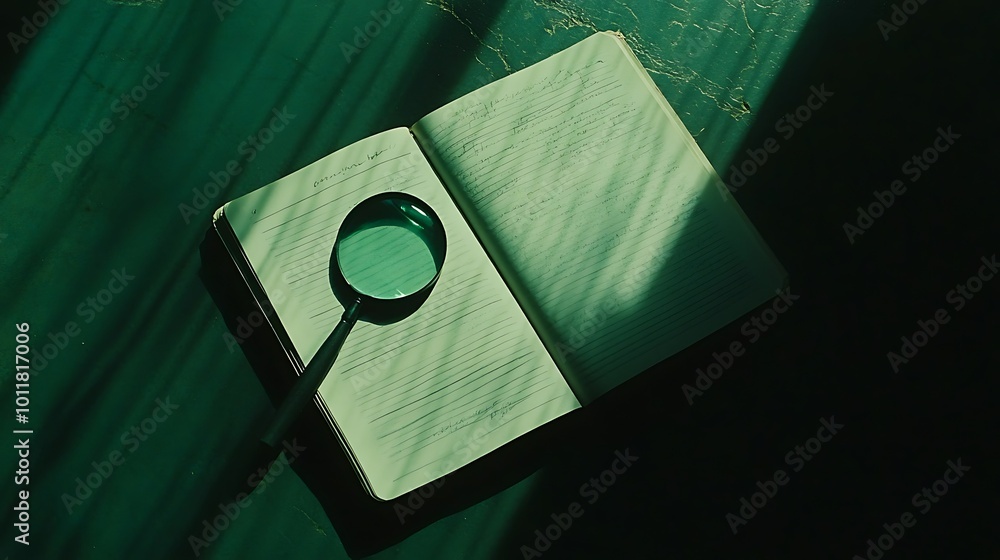 Aufkleber a magnifying glass lies open on a book with sunlight streaming through a window creating interesting