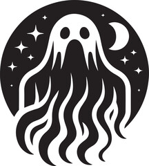 A scary spooky night halloween festival haunted house ghost vector art flat design illustrations