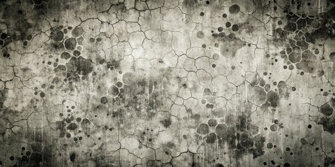 A weathered concrete wall with a network of fine cracks and irregular dark spots, reminiscent of an aged and forgotten surface.