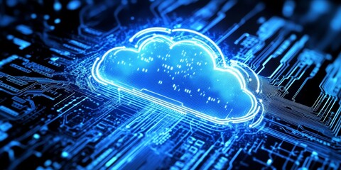 Cloud Data Migration: Create an image showcasing the migration of data to a cloud environment, with visual indicators of data security and accessibility during the proces