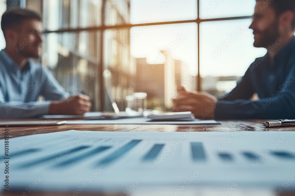 Wall mural Learning from experience. Cropped shot of two corporate business colleagues having a meeting around the table in the boardroom, Generative AI