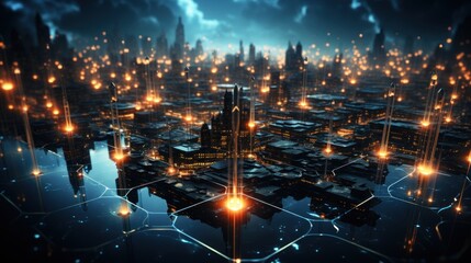 Futuristic Cityscape with Glowing Towers