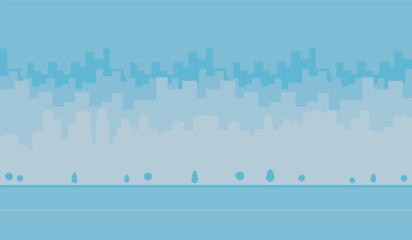 A blue-toned city skyline. Vector illustration featuring a cityscape with striking tall buildings, skyscrapers, offices, and various real estate structures in a bustling metropolis.
