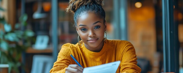 African Woman Filling Survey Poll Or Form, Generative AI