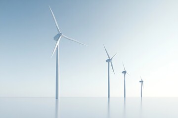 Isolated wind turbines against a white backdrop. Generative Ai