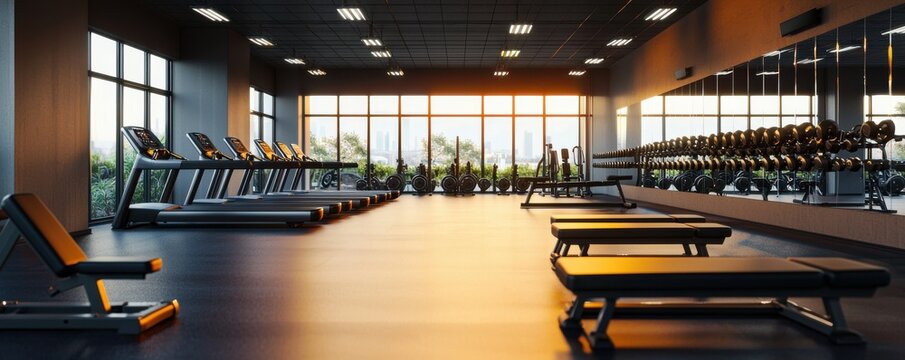 Modern Gym Interior with Workout Equipment