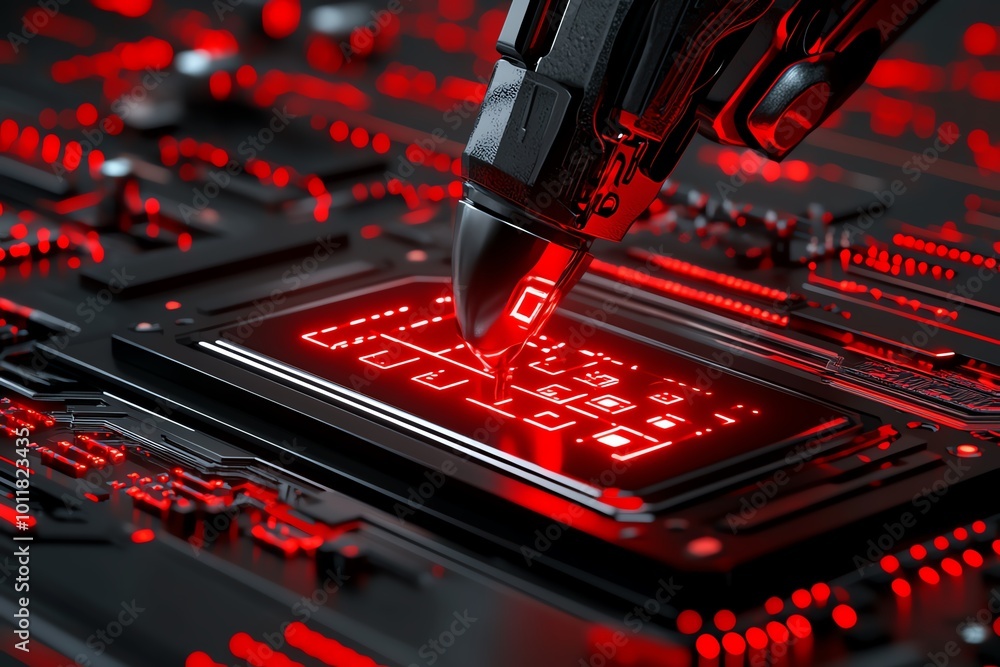 Poster A futuristic digital screen showing errors in bright red, symbolizing the mistakes made in a high-tech world where even small missteps can have significant consequences