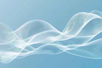 Abstract light blue background with soft white wave patterns creating a serene and modern minimalist design.