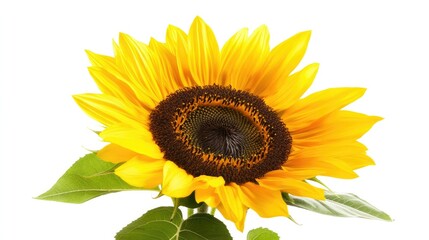 Fototapeta premium A beautiful sunflower with its petals spread wide, isolated against a white background, showcasing the bold and lively appearance of the flower.