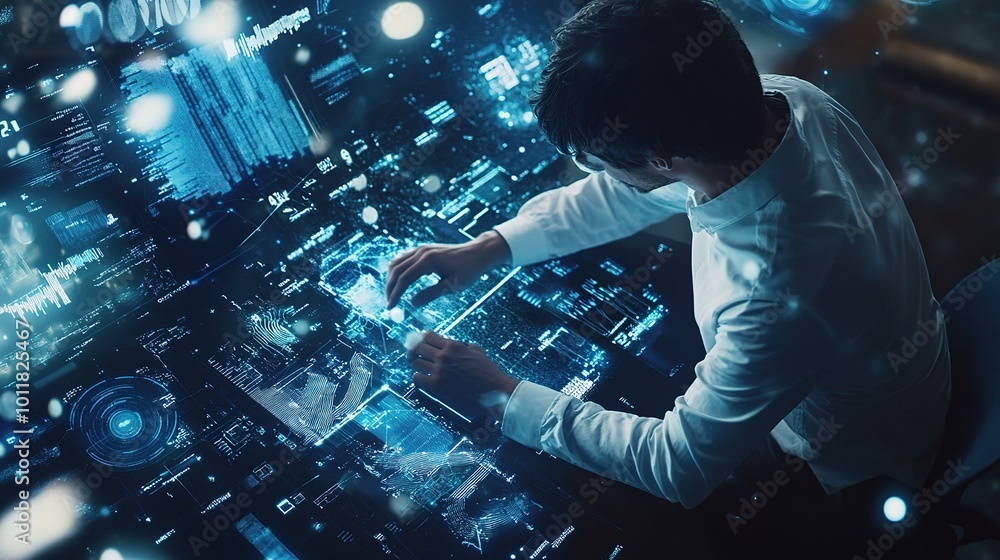 Poster futuristic technology interface with data visualization