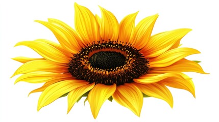 A blooming sunflower with vivid yellow petals and a dark center, highlighted on a white background, perfect for summer and nature themes.