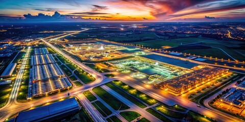 Fototapeta premium Aerial View of Munich Airport with Runways, Terminals, and Surrounding Landscape Captured from Above