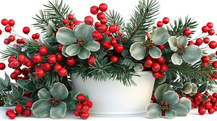 Futuristic Christmas floral arrangement with red berries and green cypress branches