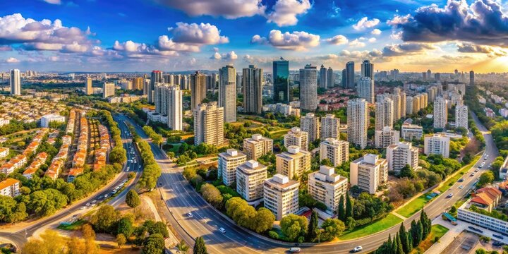 Aerial view of Ramat Gan city showcasing modern architecture and urban landscape in Israel