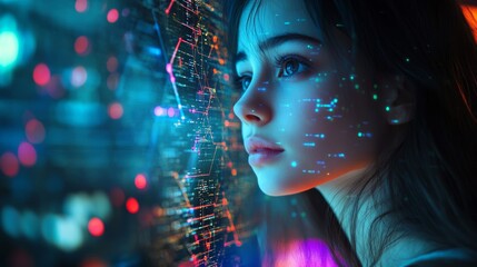 Girl Using Artificial Intelligence Data Security, Generative AI