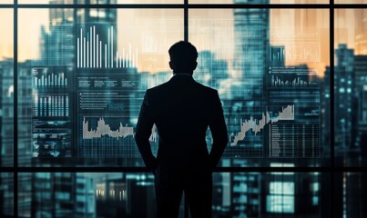 Silhouette of the man in the office and corporate infographic, Generative AI