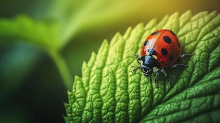 Fototapeta premium Ladybug on Leaf in Natural Environment