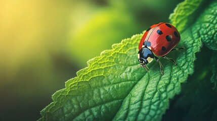 Fototapeta premium Close-Up of a Ladybug on a Leaf