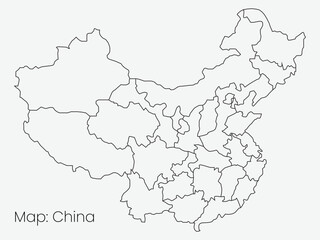 Map of china. Outlined People's Republic of China map country in national flag style vector.