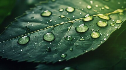 Close-Up of Water Droplets on Green Leaf