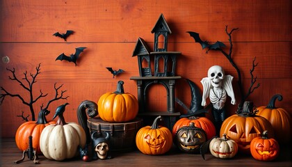 Halloween background with pumpkins.
