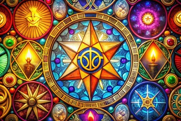 Obraz premium Alpha and Omega symbols representing beginnings and endings in a creative abstract design concept