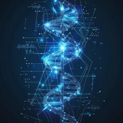 Obraz premium A blue and white image of a DNA strand with a bright blue center